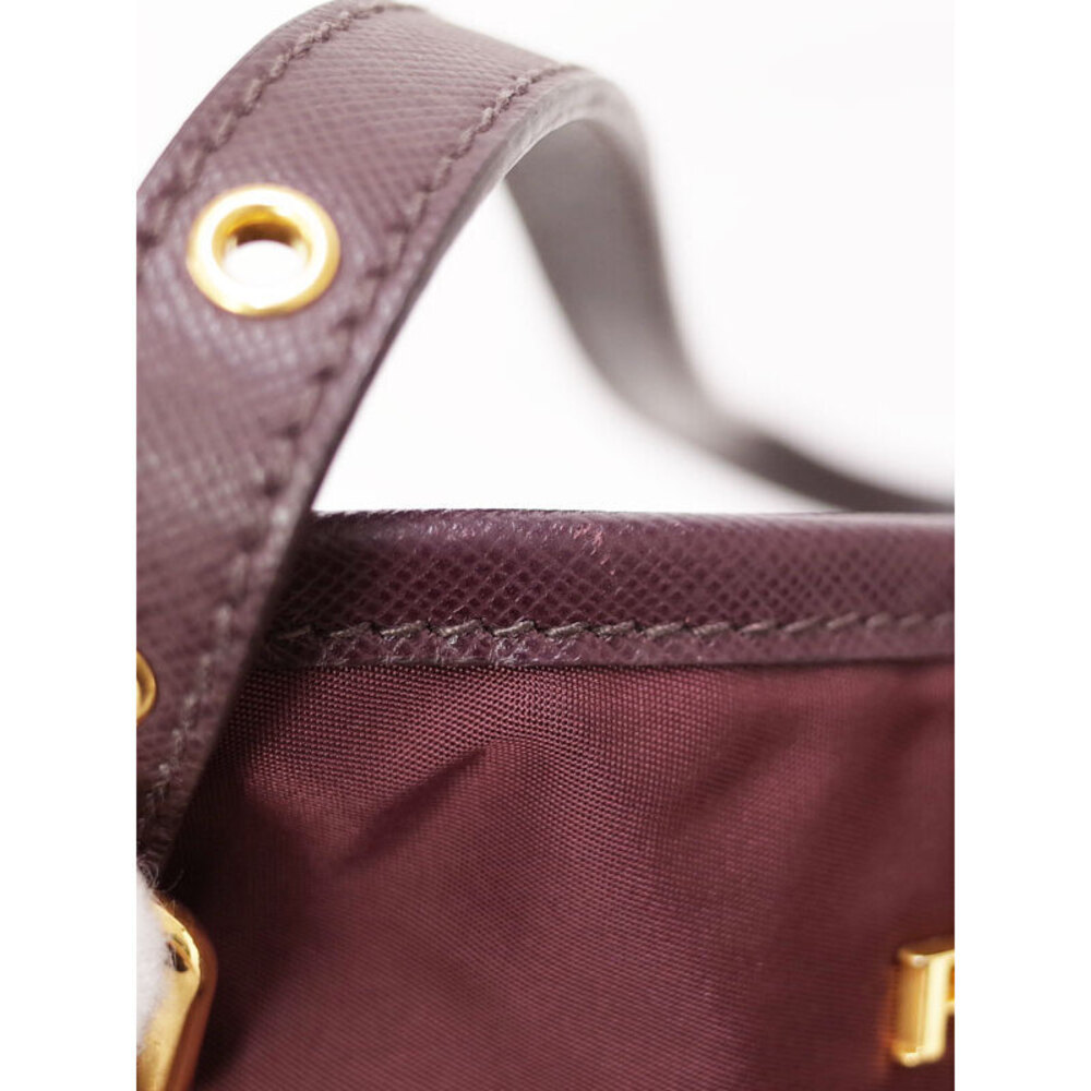 Prada Tessuto Nylon Saffiano Leather Tote Shoulder Bag wine red - Picture 9 of 9